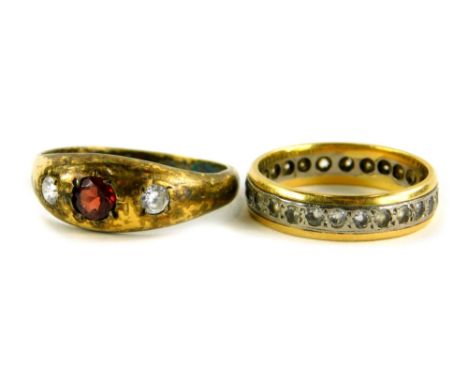 Two dress rings, to include a 9ct gold and silver eternity ring, set with various white stones, ring size P½, and a dress rin