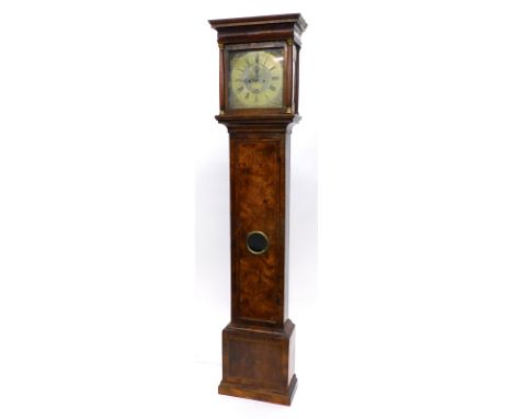 Jeremiah Hartley, Norwich, An early 18thC walnut longcase clock, the square brass 12 inch dial with subsidiary seconds dial, 