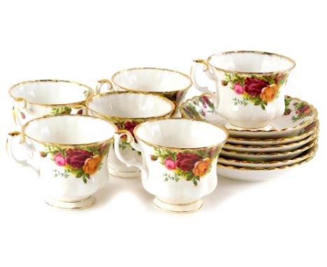 A Royal Albert Old Country Roses pattern part tea service, comprising six cups, and six saucers.