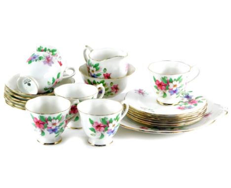 A Royal Albert Kent pattern part tea service, to include six cups, six saucers, milk jug, sugar bowl, etc.