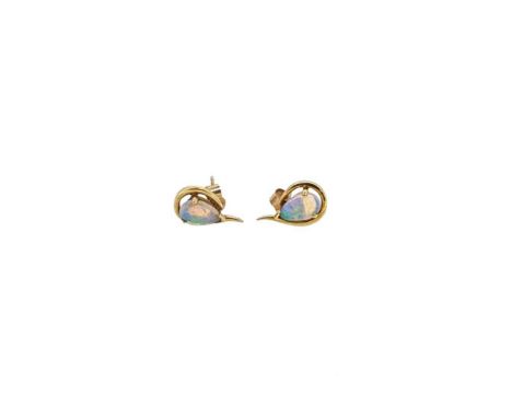 A pair of 9ct gold opal ear studs,  estimated approximate total opal weight 0.75ct, dimensions 13.6 x 8.6mm, hallmarked 9ct g