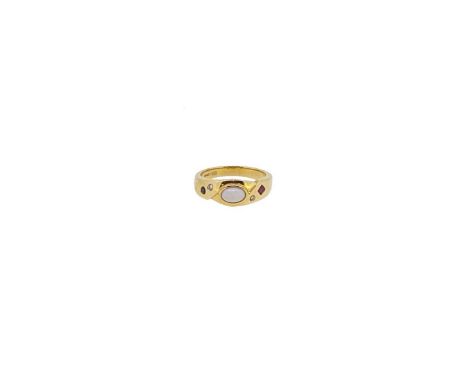 An opal and gemset ring,  width 7.1mm, size N, stamped '750', weight 6.1g