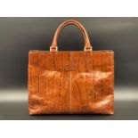 BALLY, brown crocodile embossed leather tote bag