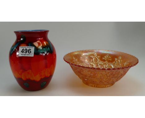 Poole pottery stylized vase (height 17cm) together with carnival glass footed bowl (2) 