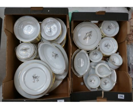 A large quantity of Noritake winter design dinner ware to include dinner plates, side plates, bowls, tureens, etc (2 trays)