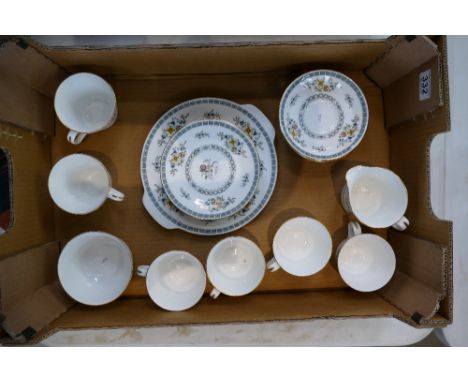 A collection of Minton teaware in the Avignon design to include side plates, cups, saucers, milk, cream, bowls, sandwich plat