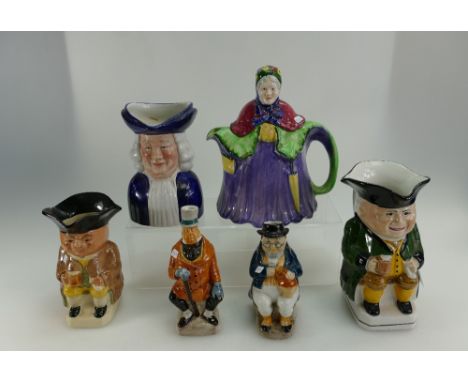 A mixed collection of  Woods and Son toby jugs to include Mr Micawber, Pickwick, Jolly Toby 1, Jolly Toby 2, together with un