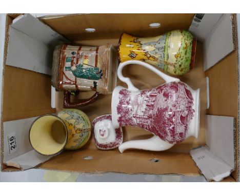 A mixed collection of items to include Royal Doulton embossed jug Oliver Twist, Grimwades hand decorated vases, and Haddon Ha