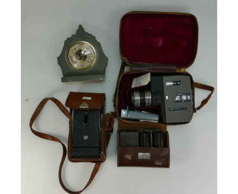 A mixed collection of items to include Cronica 8mm cine camera, cased Bellows camera, shaving set, and barometer (4)