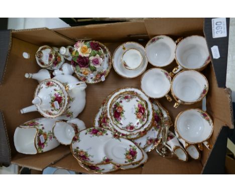 A good collection of Royal Albert Old Country Rose items to include teapot, serving platters, cake stands, fruit bowls, cups,