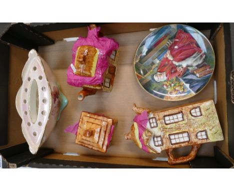 A mixed collection of items to include West minister pottery cottage style teapot, coffee pot, sugar bowl together with Royal