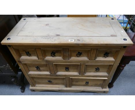 Studded light oak sideboard with pigeon hole compartments above 3 over 2 drawers 