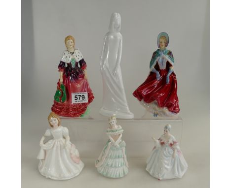 A collection of lady figures to include Paragon Lady Cynthia, Mothering Heights, Spode Georgina, Royal Doulton Amanda HN2996,