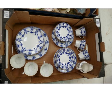 A good collection of blue and white floral decorated foley china teaware in the 373 design to include cups, saucers, side pla