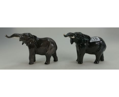 Beswick Elephant with trunk stretched 974 and similar item in darker colorway (2)