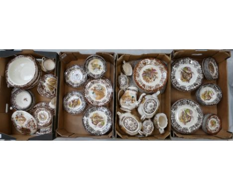 A large collection of Royal Worcester palissy game series dinnerware to include plates, side plates, bowls, teapot, etc (4 tr