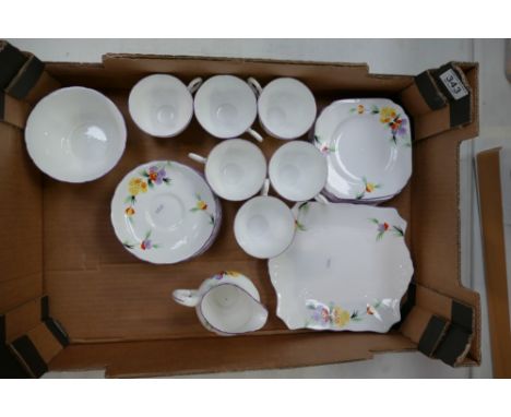 A good collection of hand decorated Tuscan china floral teaware including sandwich plates, cups, saucers, side plates, sugar 