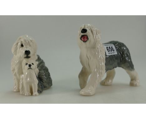 Royal Doulton Sheepdog sitting with pup together with similar item standing(2)