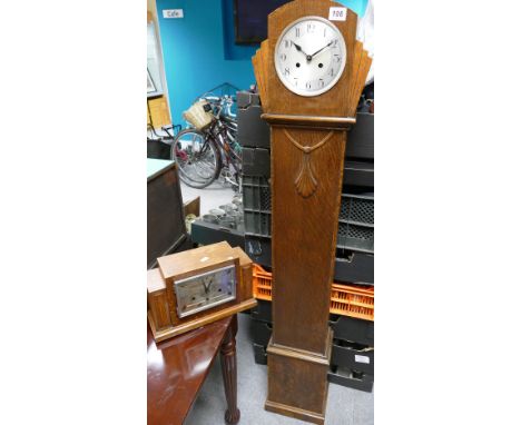 Tall standing mid-century oak cased clock and other mantle clock (2)