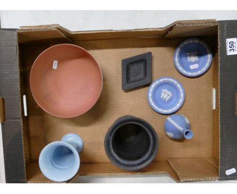 A good collection of Wedgwood items to include large Coral footed bowl, black basalt vase, and pin tray together with similar