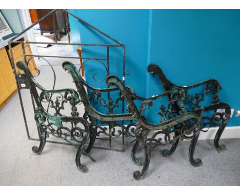 Four Iron garden bench arms and a garden gate (5)