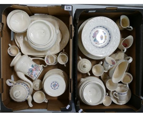 A large collection of Wedgwood Morning Glory dinner and teaware to include teapots, coffee pots, small tureen, serving plater