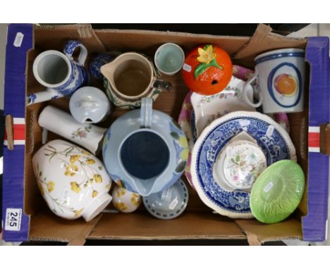 A mixed collection of items to include Spode summer meadow vase, large Scottish ironstone jug, Copeland Spode Italian pattern