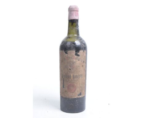 One bottle Chateau Badette St Emilion Grand Cru 1945 (M/S) (Label presentation is clear and very good for vintage, level at m