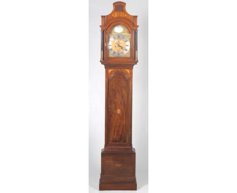 A George III and later inlaid longcase clock signed Thomas Budgen, Croydon
With a 29cm arched dial with subsidiary seconds an