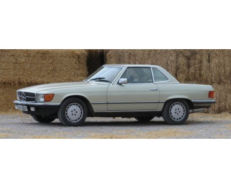 A 1983 manual Mercedes 280 SL
Owned by the current vendor for twelve years, the Mercedes comes in a rare two tone green colou