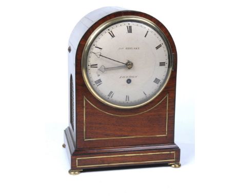 A Regency brass inlaid rosewood bracket clock, James Bidlake, London, early 19th Century
With a 15.5cm convex dial with Roman