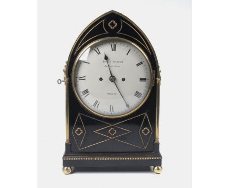 A Regency ebonised and brass inlaid bracket clock signed Ross & Peckham, Bedford Street, Strand
The 20cm convex dial with Rom