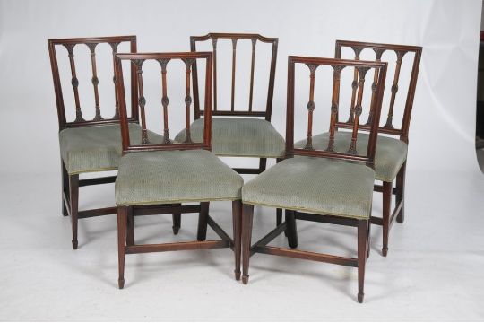 A Set Of Five George Iii Sheraton Style Mahogany Dining Chairs Each Auction Date