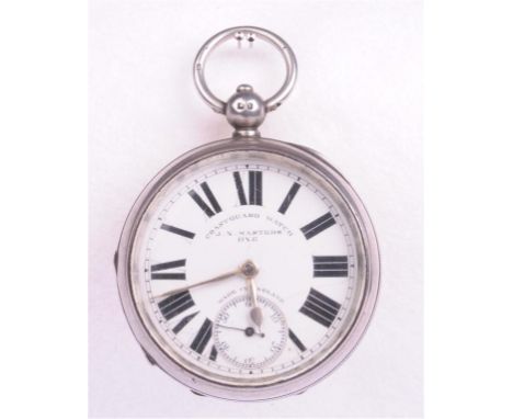 A hallmarked silver coast guards fusee movement pocket watch, 1897
The bold white Roman dial with outer minute track and subs