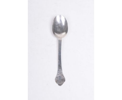 A Charles II silver Trefid spoon
The shallow flat bowl extending to a flat stem and scalloped finial, engraved with foliate d