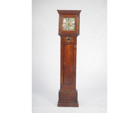 An 18th Century oak longcase clock with a 26cm brass dial signed Thomas Cox Thornbury
With Roman numerals cast leaf and mask 