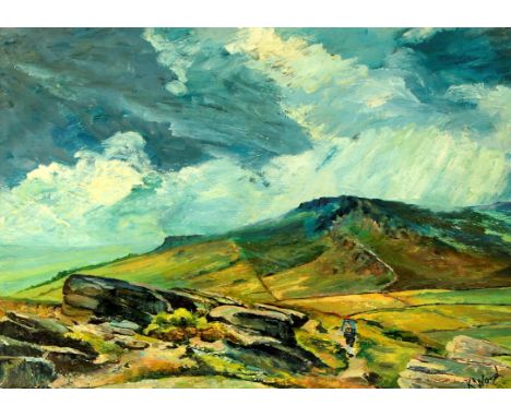 K. Wood (British, 20th Century) - 'Roach Range, Leek'
Oil on board, framed, 39.5x49cm.