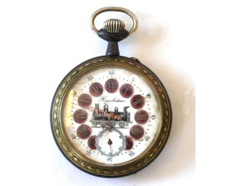 A 19th/early 20th Century semi gilded gun metal cased open faced regulator pocket watch
The open faced enamelled circular dia