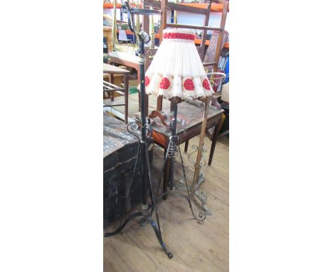 Three wrought iron oil lamp stands, converted to electricity&nbsp;