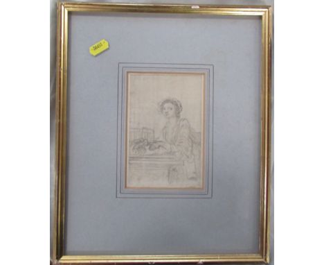 Francis Hayman, pencil sketch, Lady with a dove, 6ins x 4ins