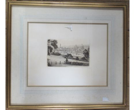 Gianni Raffaelli, limited edition black and white etching, view of Florence, 11ins x 14.5ins