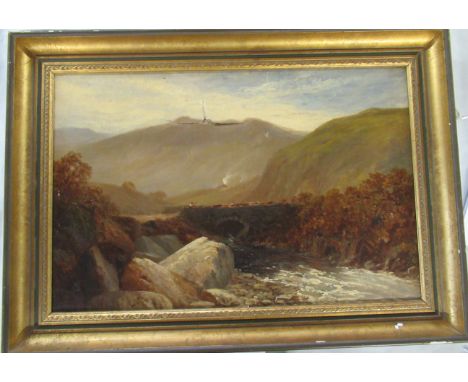 A collection of 19th century pictures, to include Thomas M Ash, oil landscape, J Harris print in birds eye maple frame, Wheat