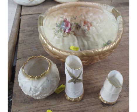 A collection of Royal Worcester blush ivory, to include a basket weave bowl, vases