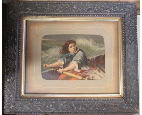 A Victorian colour print of Grace Darling rowing to the lighthouse