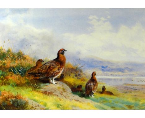 ARCHIBALD THORBURN limited edition (109/850) print - game birds looking out at an estuary, 27 x 38cms