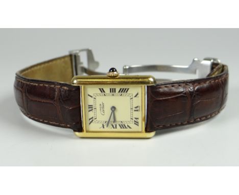CARTIER LADIES GOLD PLATED AND SILVER WRISTWATCH, the face marked "must de Cartier", the reverse stamped "Cartier Paris 925..