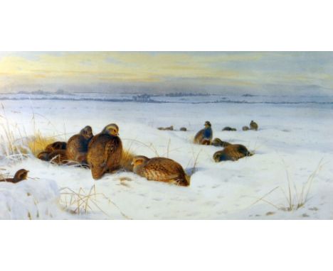 ARCHIBALD THORBURN limited edition (109/850) print - game birds in an expansive snowy landscape, 31 x 57cms