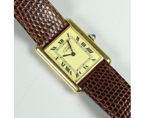 CARTIER LADIES GOLD PLATED AND SILVER WRISTWATCH, the face marked "must de Cartier", the reverse stamped "Cartier Paris 925..