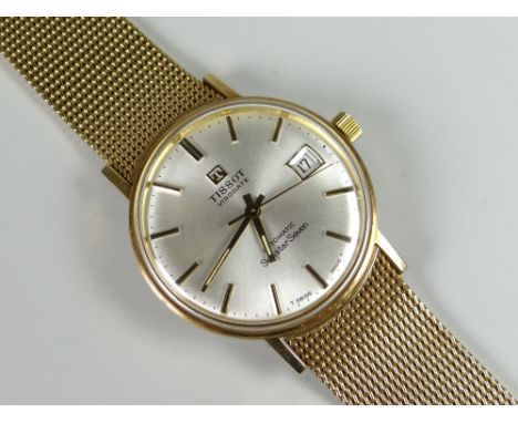 TISSOT VISODATE AUTOMATIC SEASTAR SEVEN 9CT GOLD WRISTWATCH, on 9ct gold strap. 63.4 grams approximately. Condition Report: G