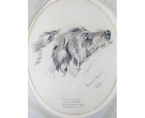 SIR EDWIN HENRY LANDSEER (1802-1873) pencil drawing - oval format head portrait of a long haired dozing dog, below inscribed 